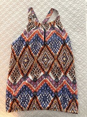 INC International Concepts Navy Halter Tank with Multicolor Diamond Accents